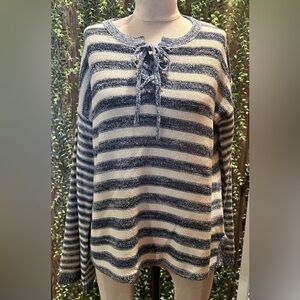 NWOT Striped Lace-Up Sweater - Navy and Cream